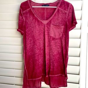 Maroon rock and republic v neck tee